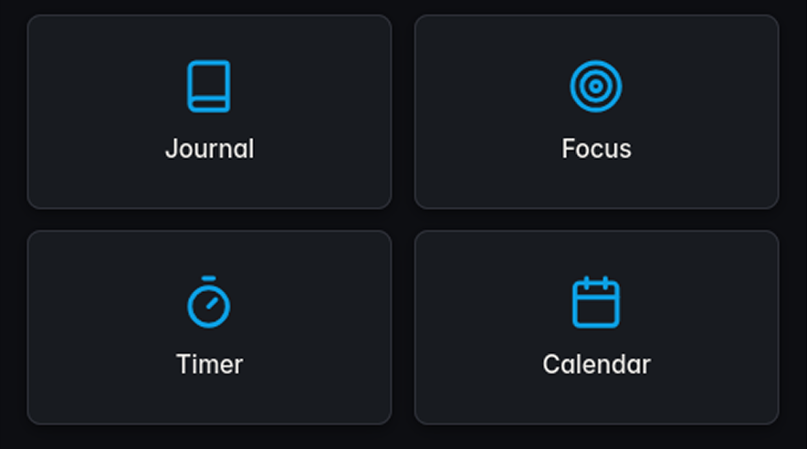 Journal, Focus, Timer, Calendar features
